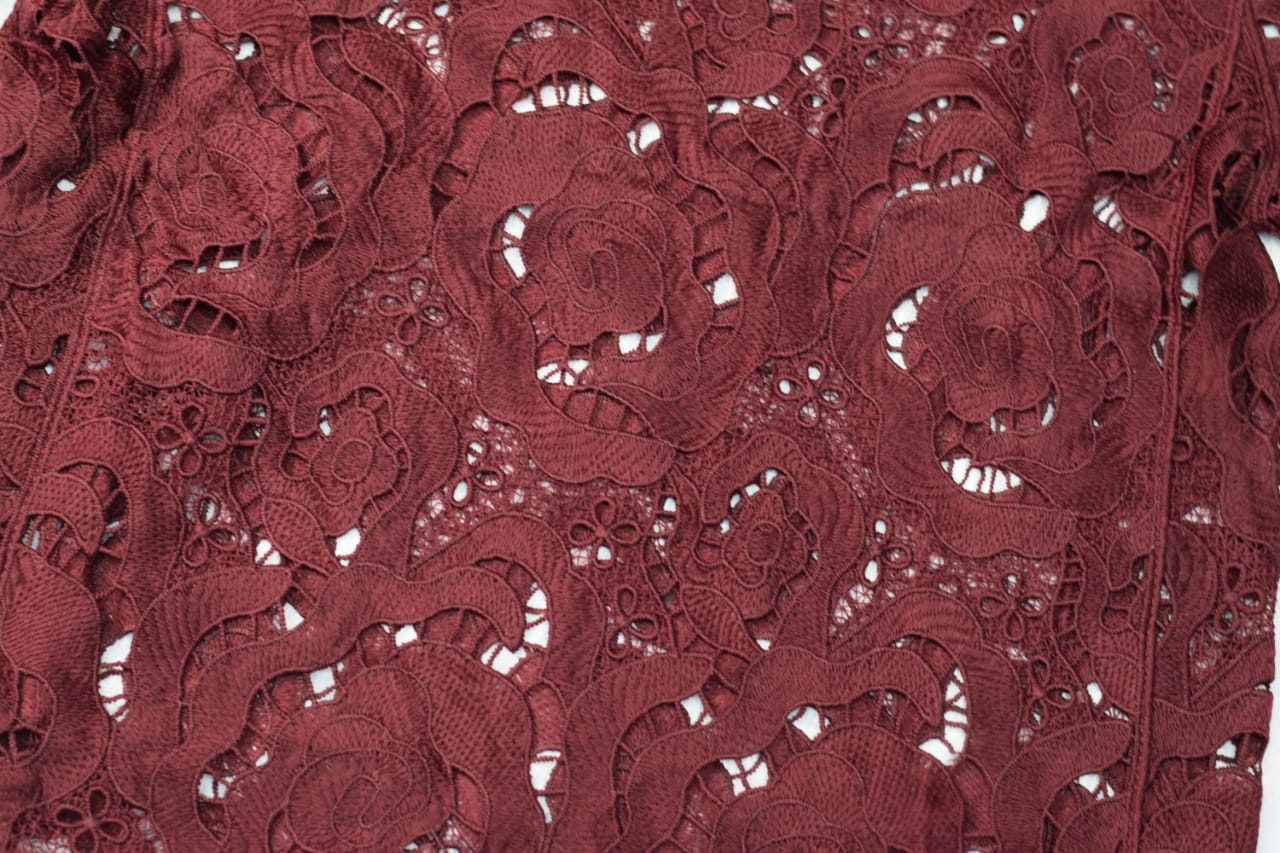 Maroon Floral Lace Jeans Top – Free Size Elegant Party Wear
