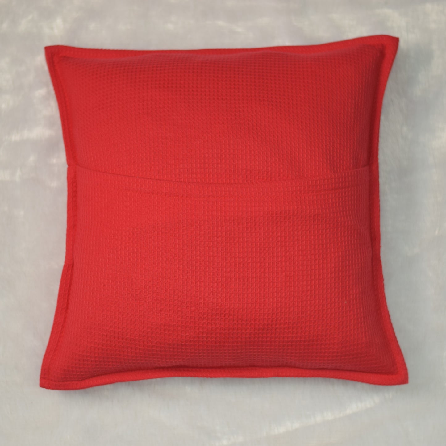 Vintage Santa & Snowman Christmas Cushion Cover - Honeycomb Knit, Lace Trim