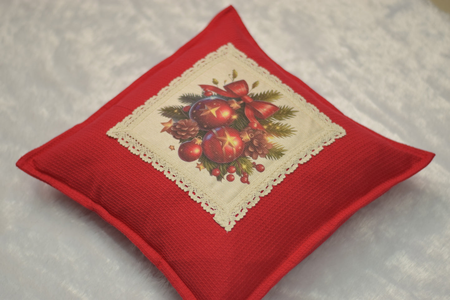 Festive Christmas Honeycomb Cushion Cover - 16x16 Holiday Decor Pillow Case