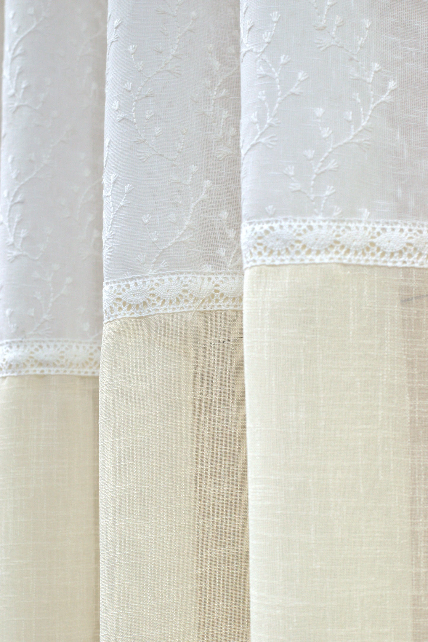 Elegant Off-White Semi Linen Door Curtain with Floral Embroidery | 4×7 Ft Eyelet Curtain