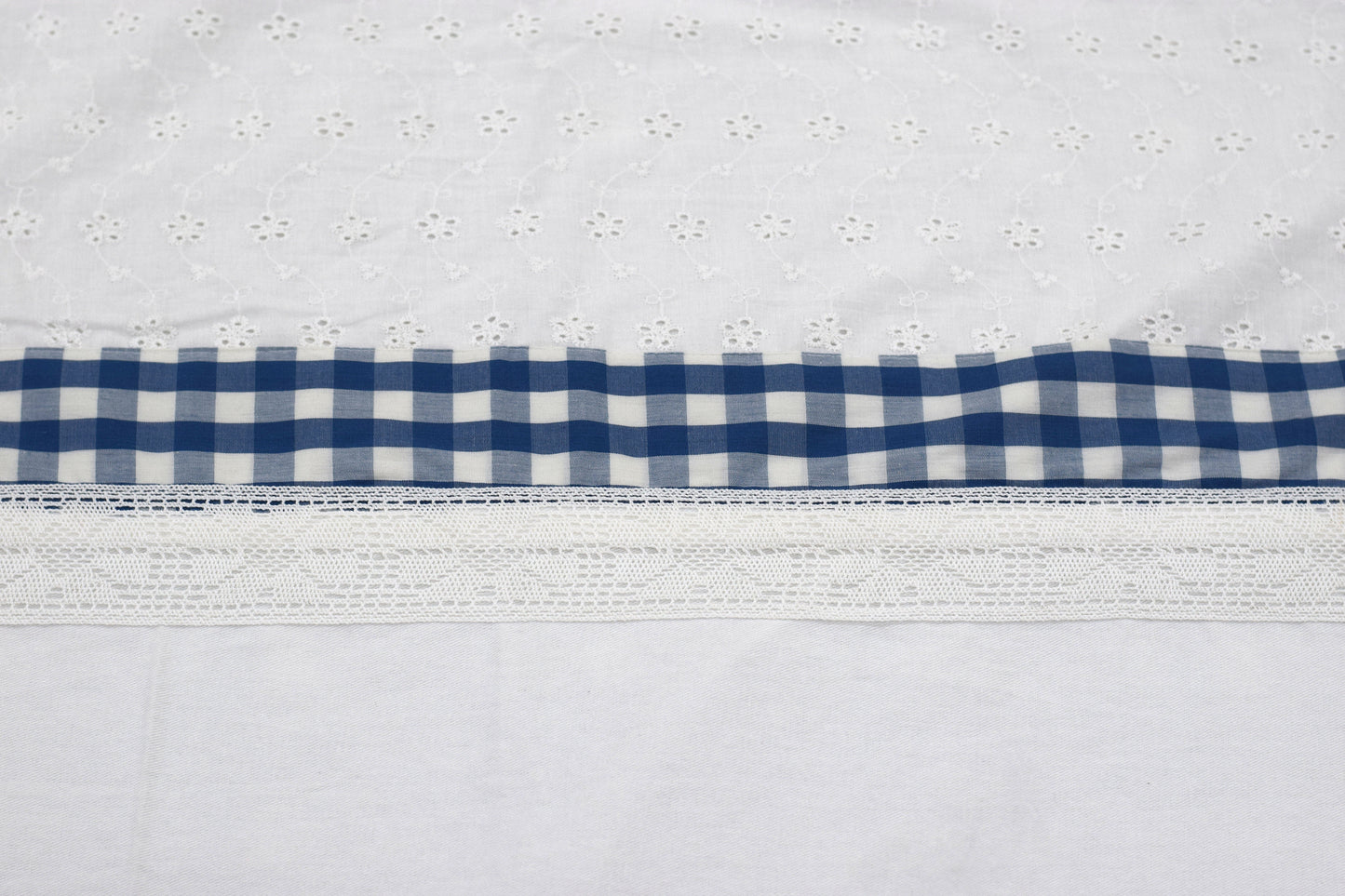 Premium Cotton King Size Bedsheet with Blue Checkered Floral Appliqué & Pillow Covers