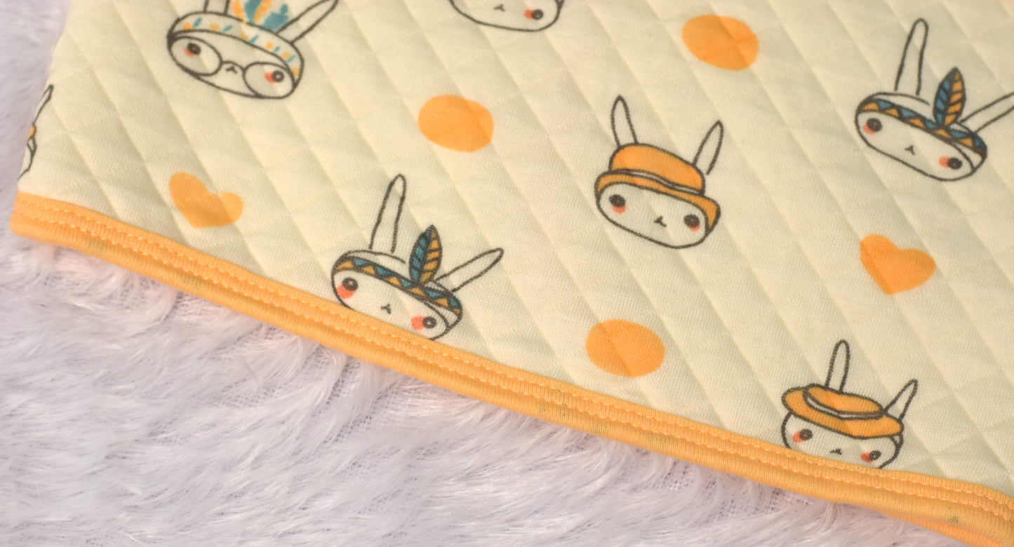 Soft Cotton Quilted Baby Jhabla (3–6 Months) – Cute Bunny Print, Front Open