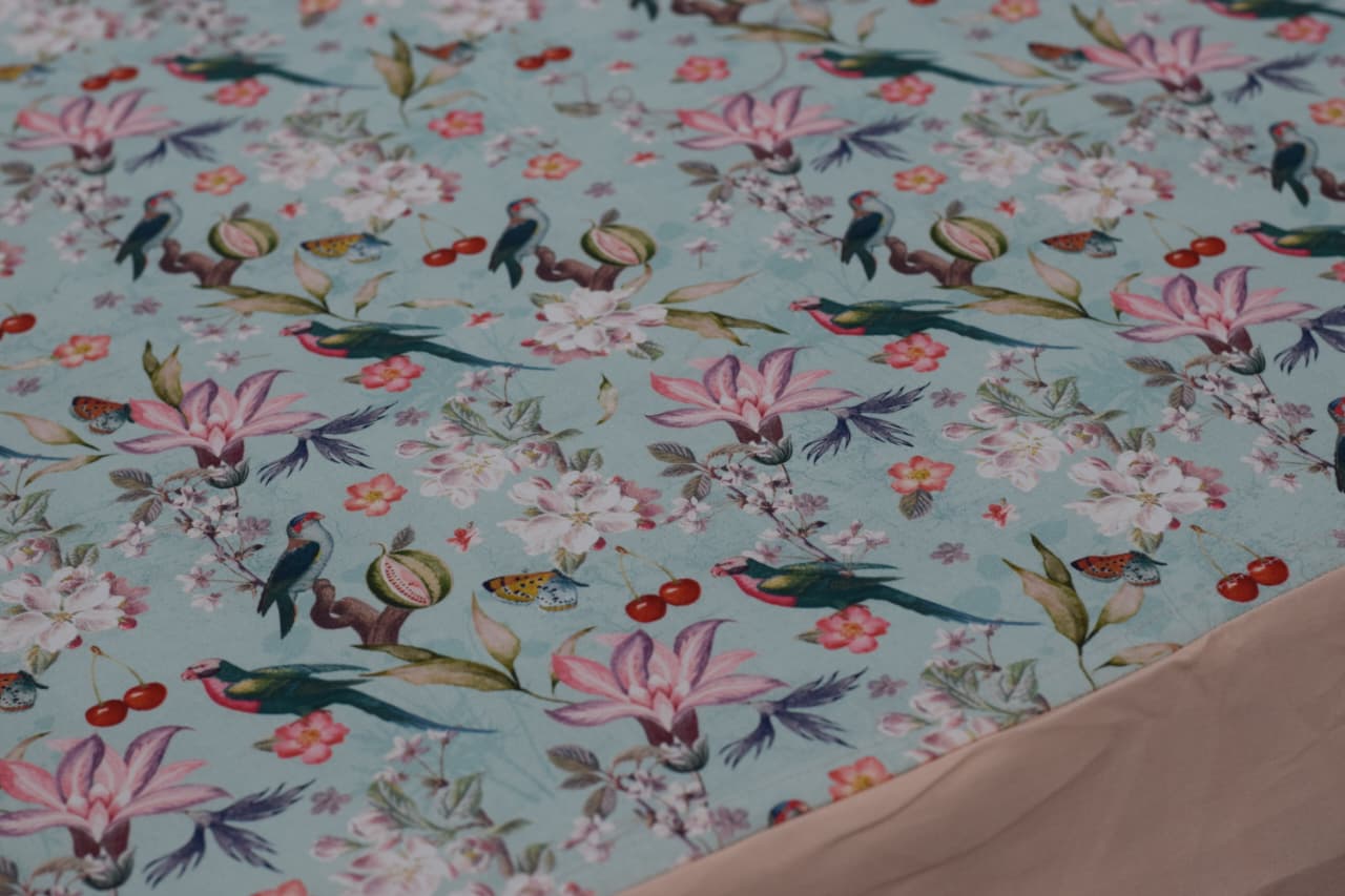 Floral Bird Print King Size Bedspread – Soft Cotton Feel, Elegant Home Décor