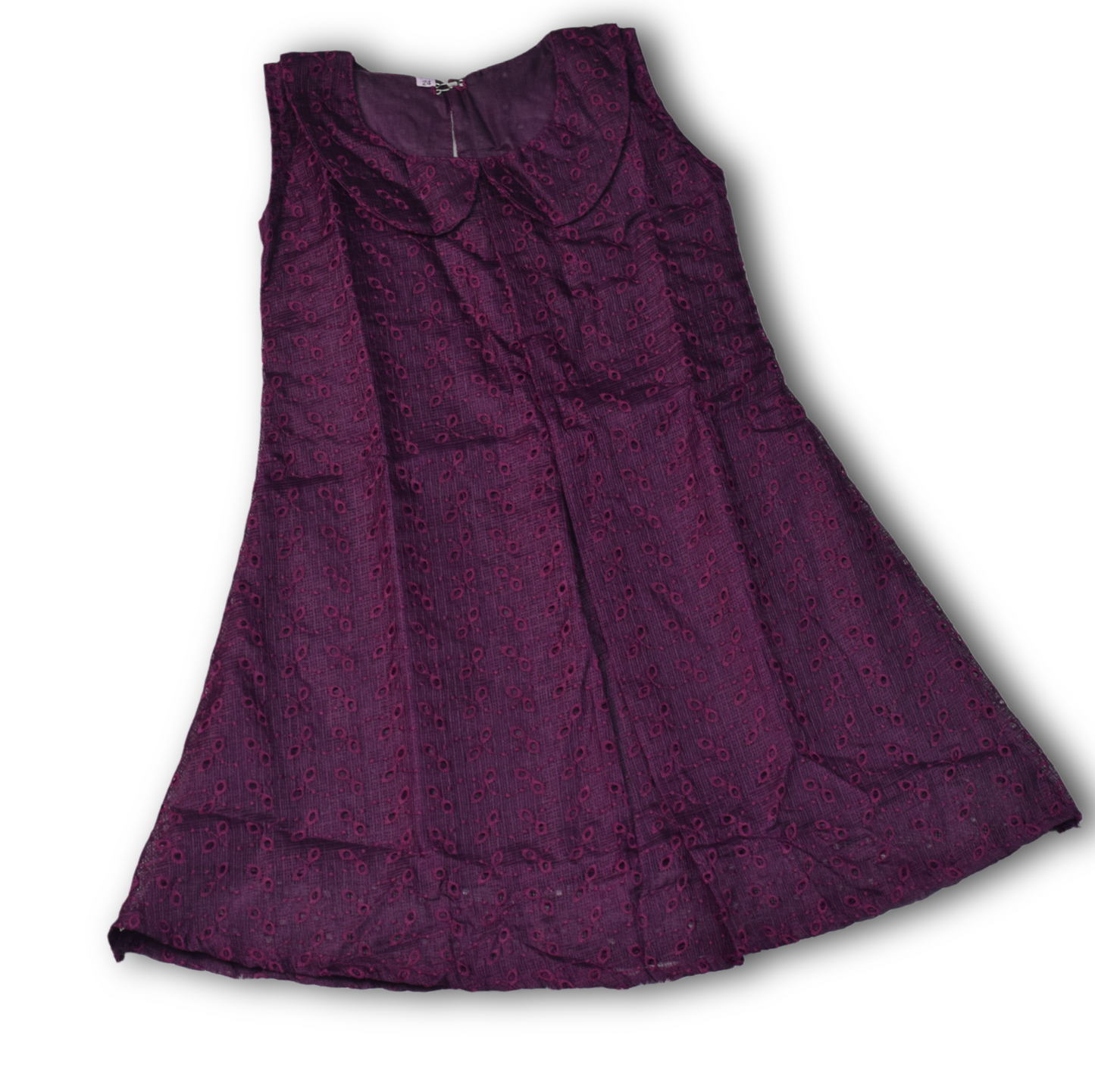 Girls Purple Embroidered A-Line Frock with Peter Pan Collar