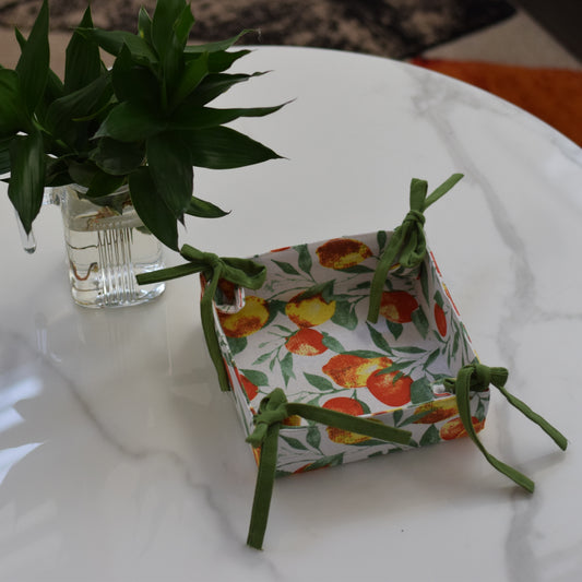Floral Printed Fabric Bread Basket with Tie-Up Corners – Eco-Friendly Table Organizer