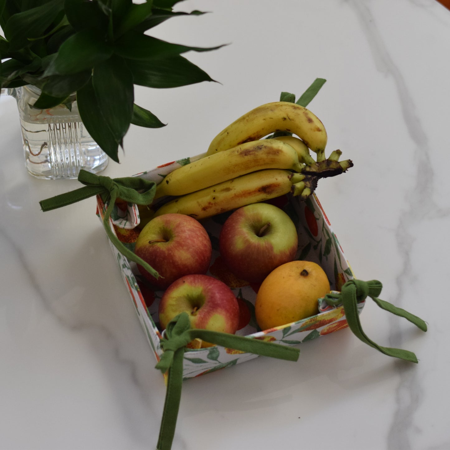 Floral Printed Fabric Bread Basket with Tie-Up Corners – Eco-Friendly Table Organizer