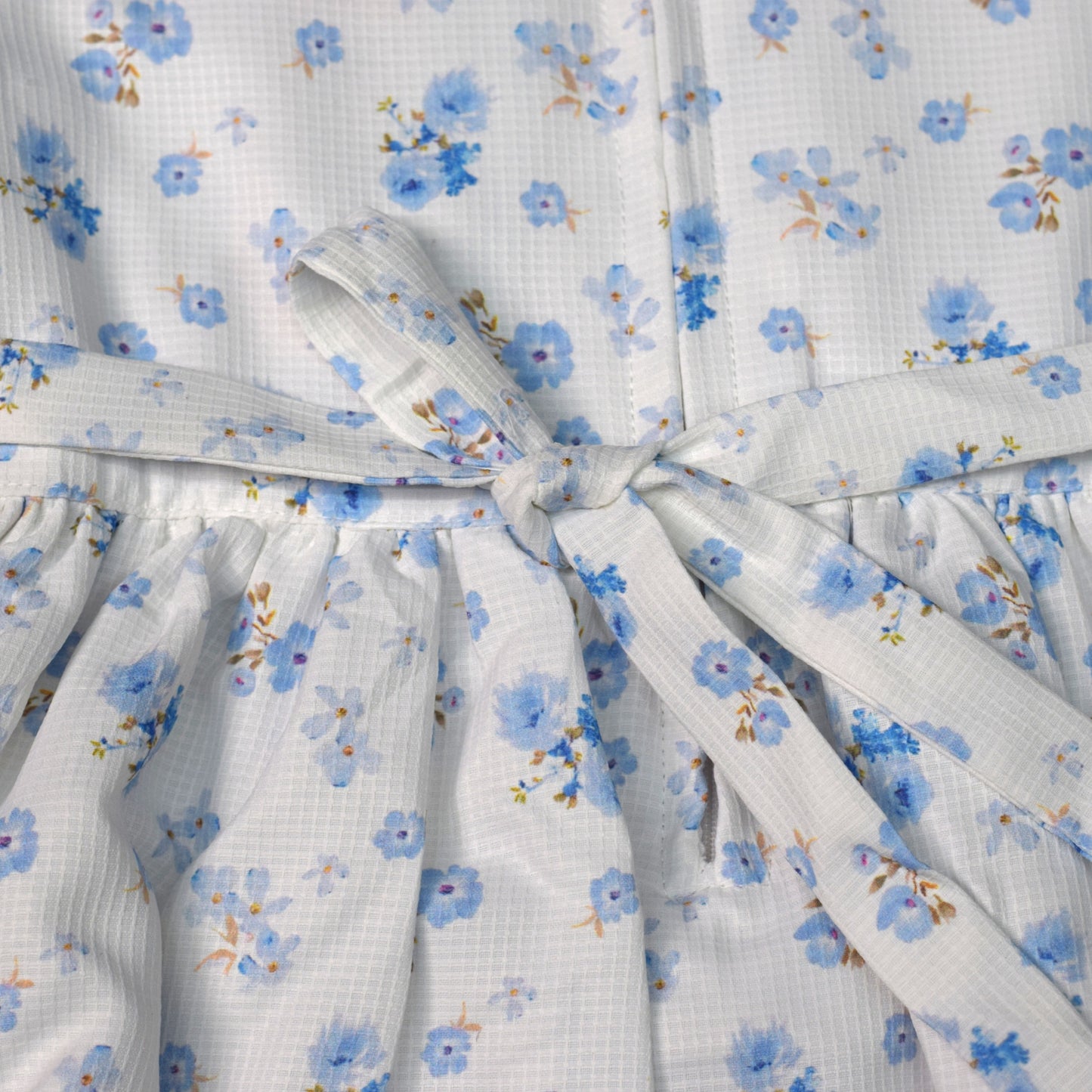 Girls Blue Floral Smocked Waist A-Line Frock with Peter Pan Collar