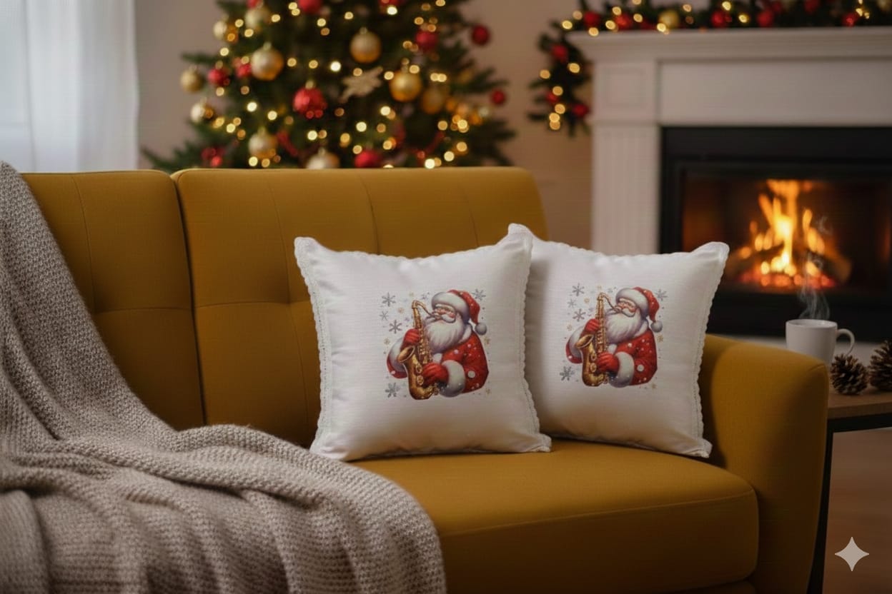 Festive Santa Claus Cushion Cover 16x16 – Christmas Decorative Pillow Cover