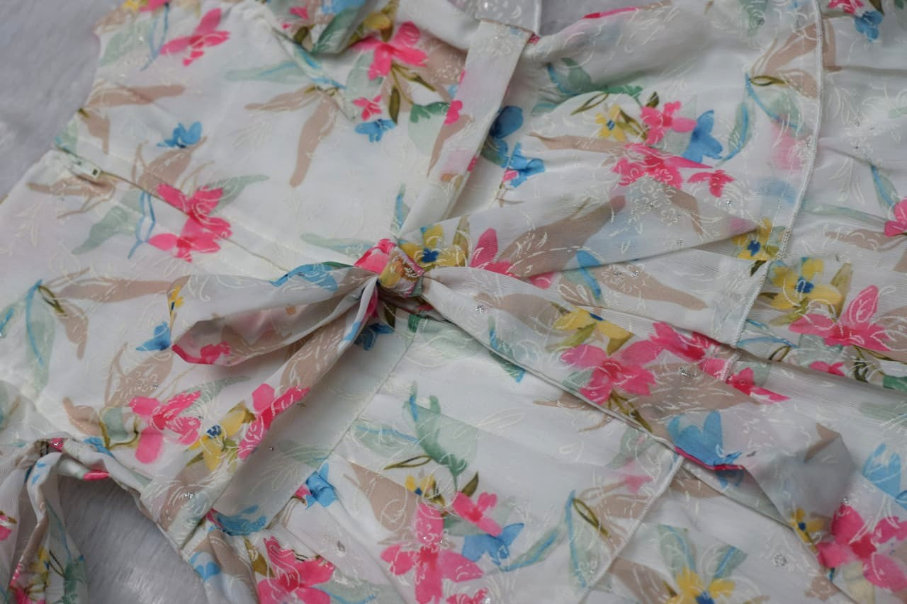 Girls Floral Ruffle Party Frock with Butterfly Sleeves