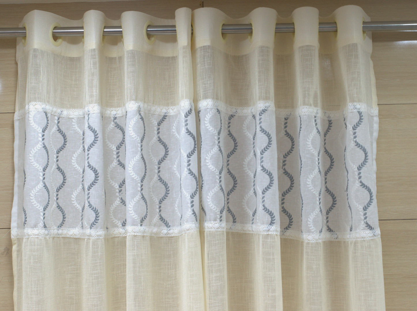 Elegant Semi-Linen Door Curtain (4×7 ft) – Cream with Embroidered Design