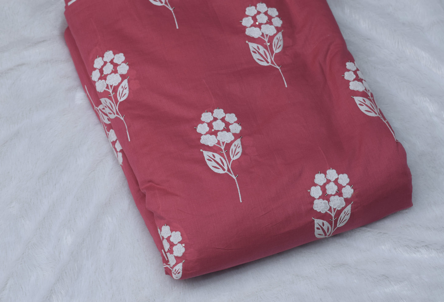 Premium Chanderi Fabric with White Floral Embroidery – 3 Meter | 44 Inch Width