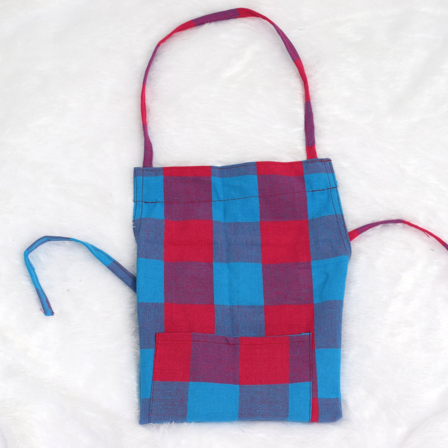 Cotton Checkered Kitchen Apron – Red &  Blue