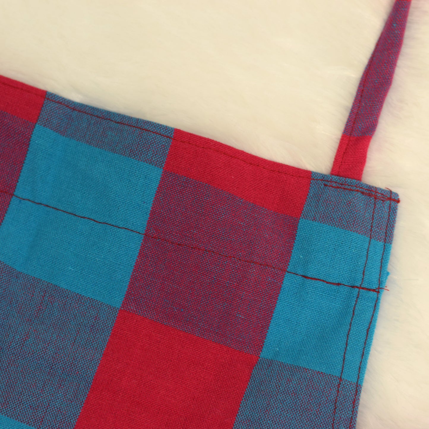 Cotton Checkered Kitchen Apron – Red &  Blue