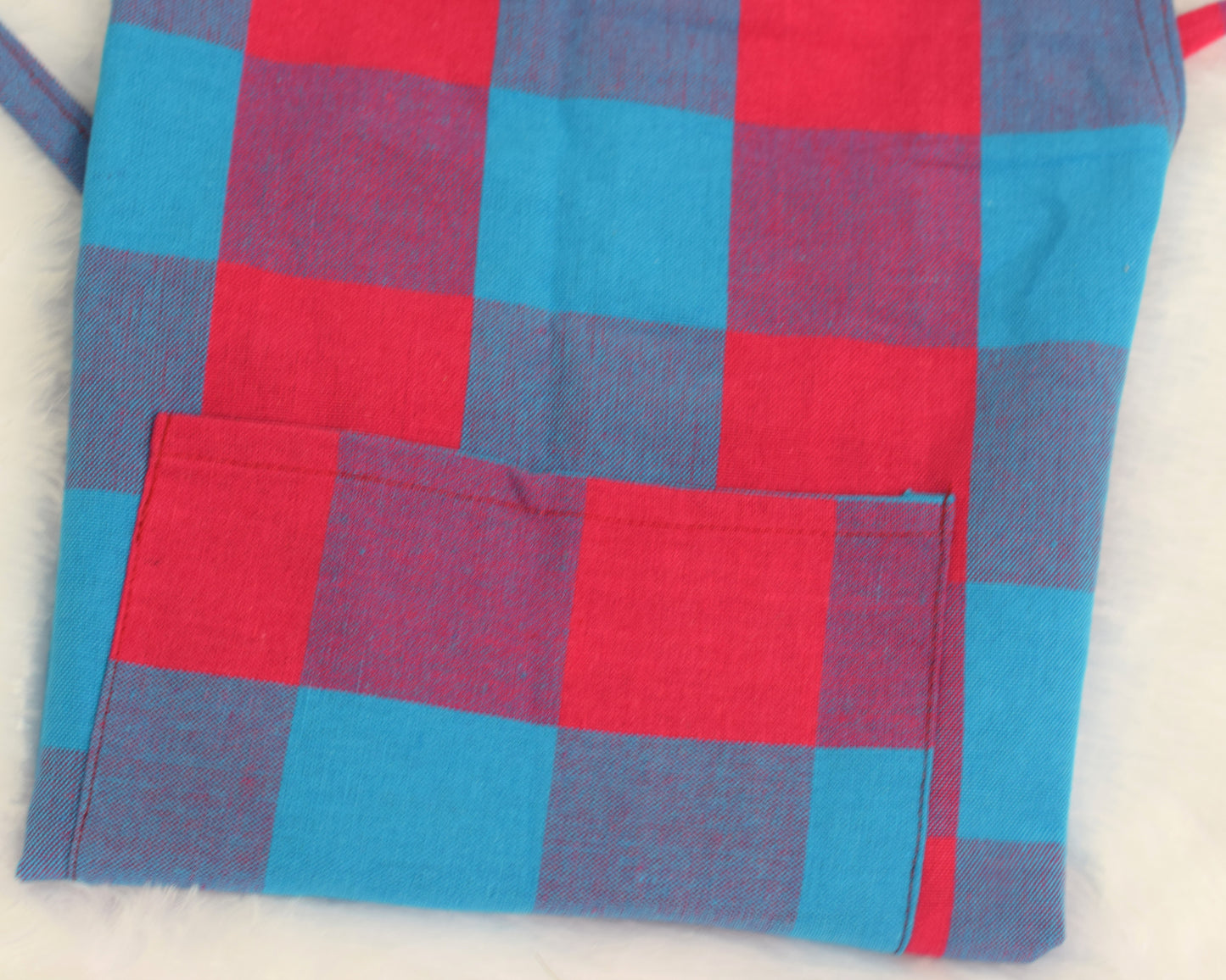 Cotton Checkered Kitchen Apron – Red &  Blue