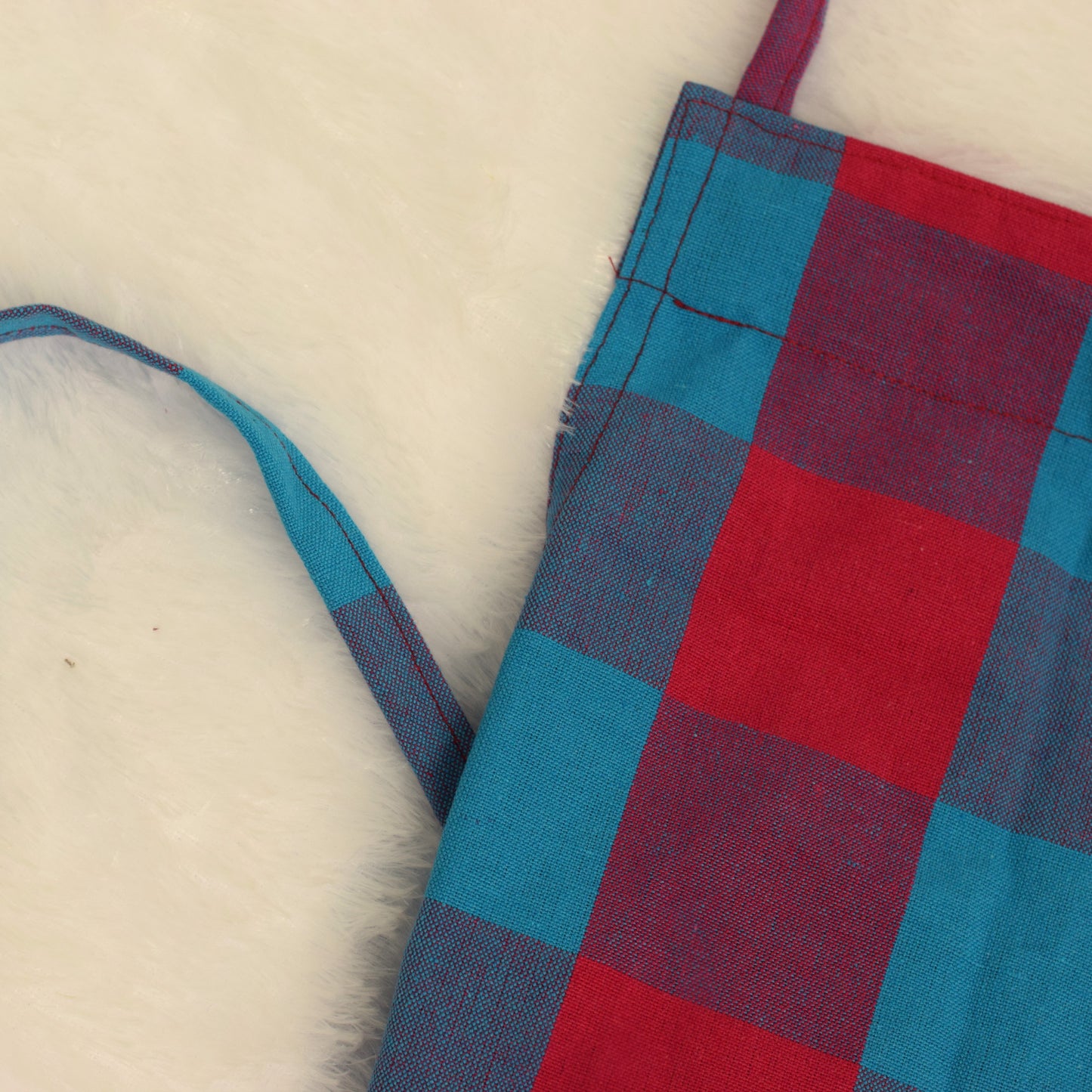 Cotton Checkered Kitchen Apron – Red &  Blue