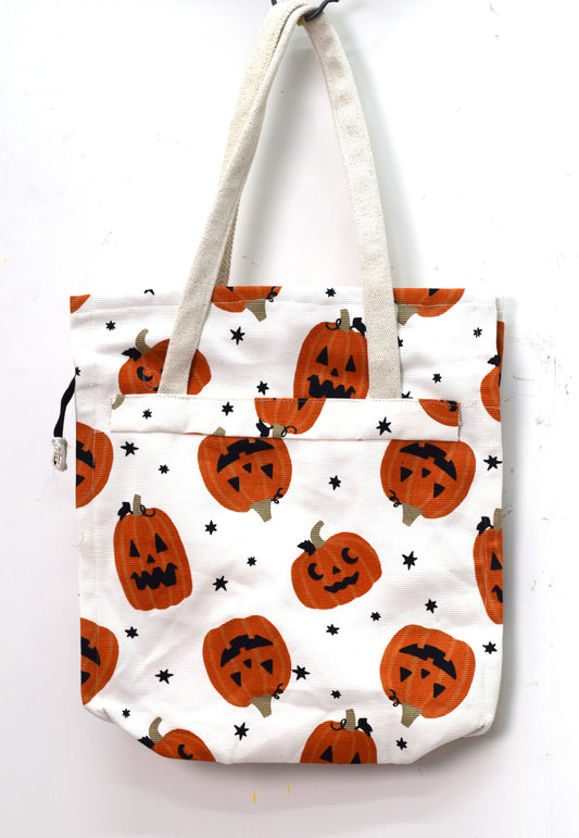 Halloween Pumpkin Printed Canvas Tote Bag – Reusable Trick or Treat Bag