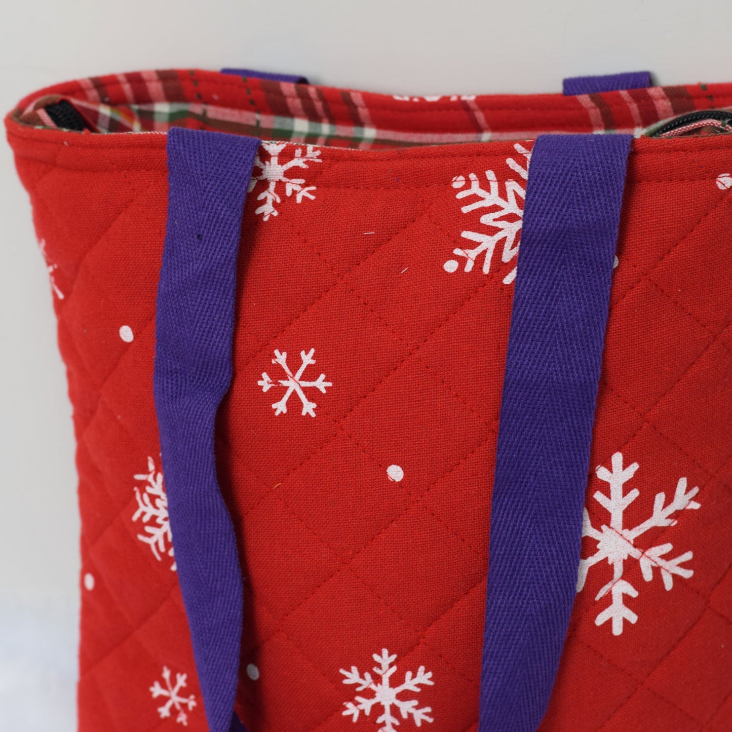 Christmas Snowflake Quilted Tote Bag – Red & White
