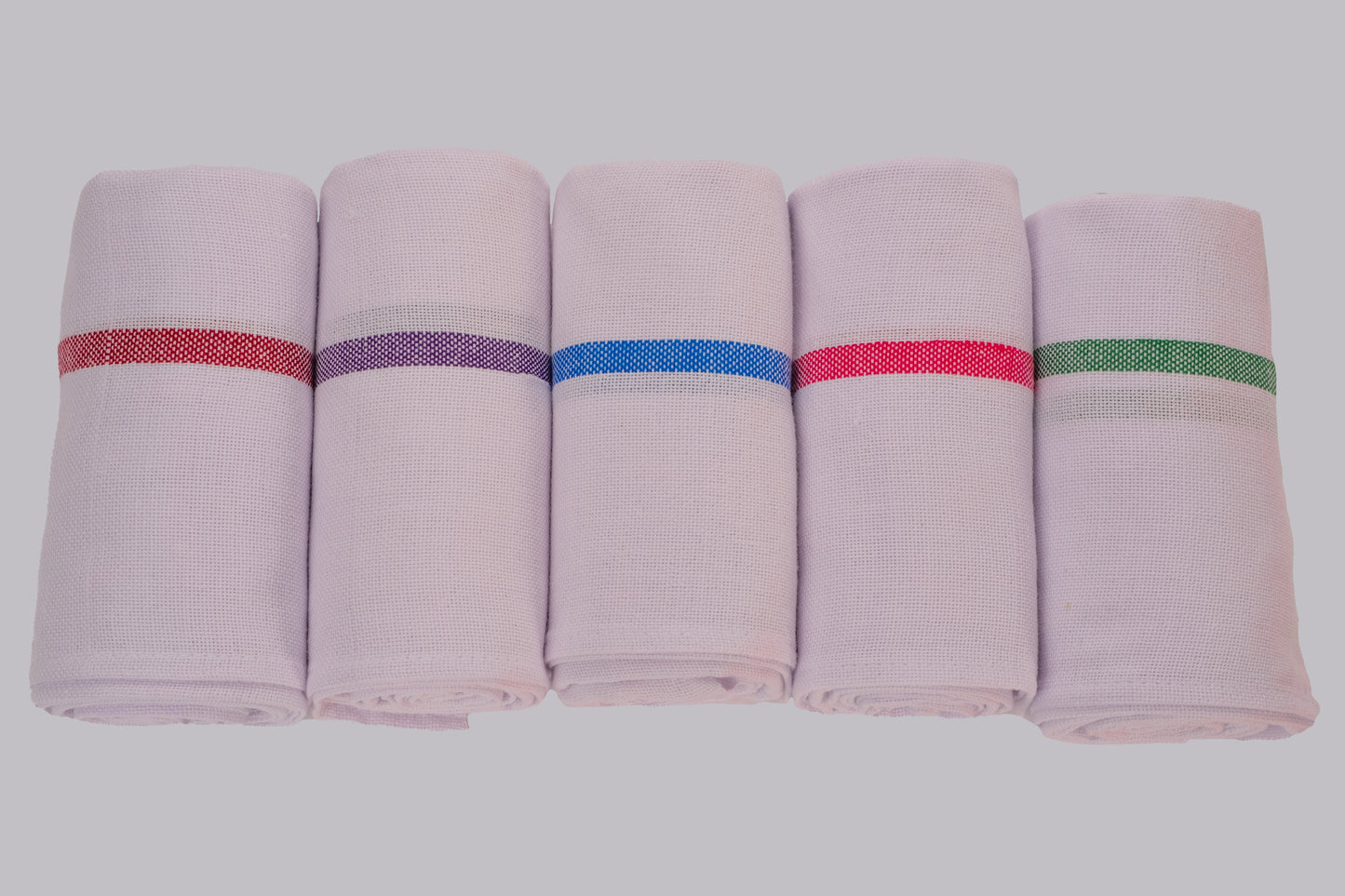 Premium Cotton Thorthu Towel Set – Pack of 5 | Traditional Kerala Bath Towel with Color Borders