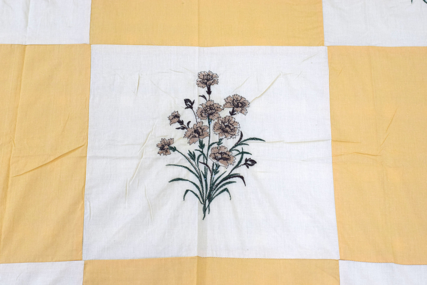 Yellow Floral Embroidered Queen Size Bedsheet Set with 2 Pillow Covers & 2 Cushions