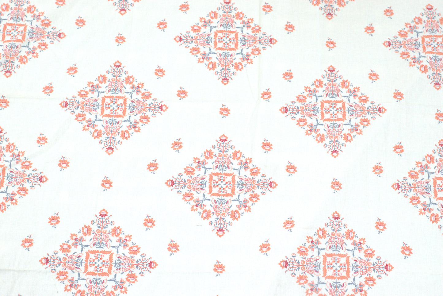 Peach & Cream Floral Printed King Size Bedsheet with Lace Border & Pillow Covers