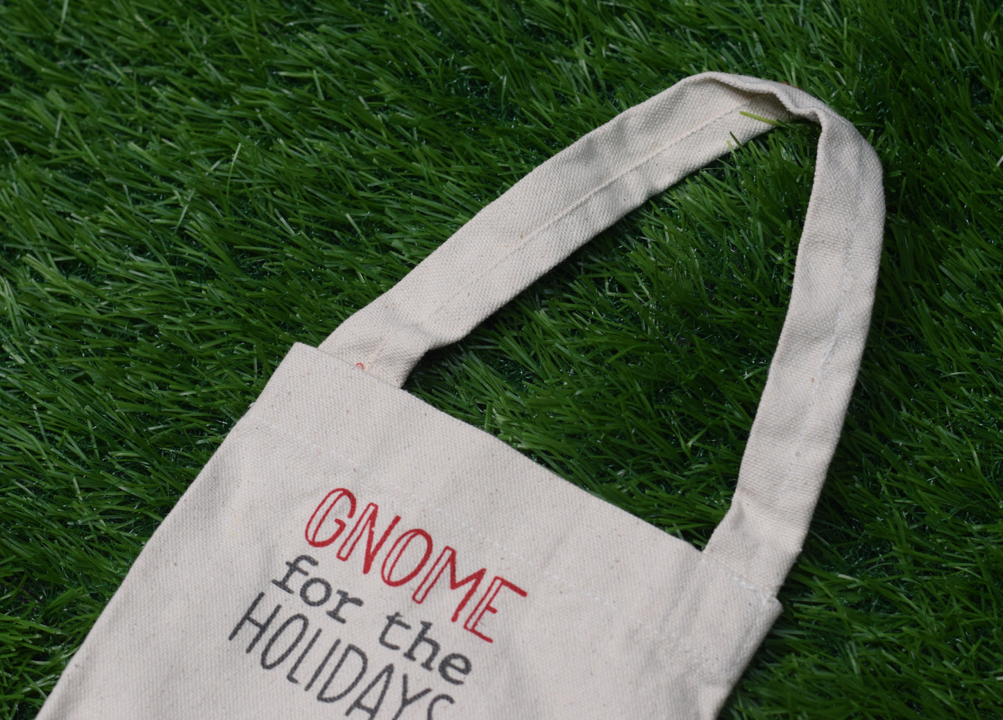 “Gnome for the Holidays” Christmas Wine Bottle Cover – Festive Fabric Gift Bag