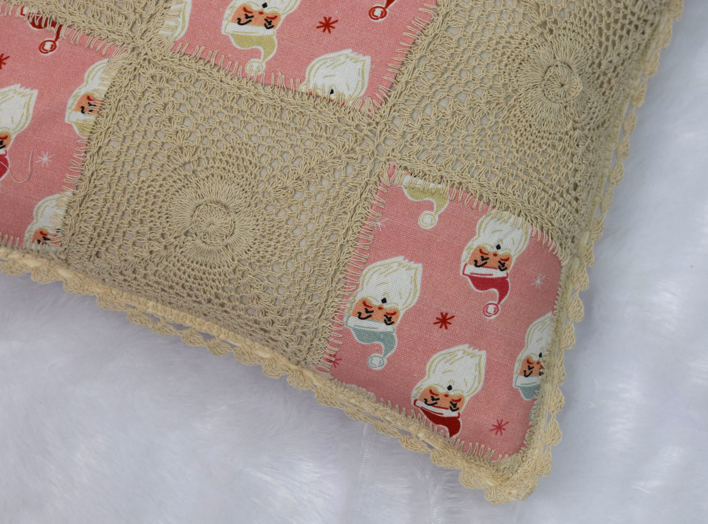Handcrafted Crochet & Printed Cotton Cushion Cover – 16x16 Inch