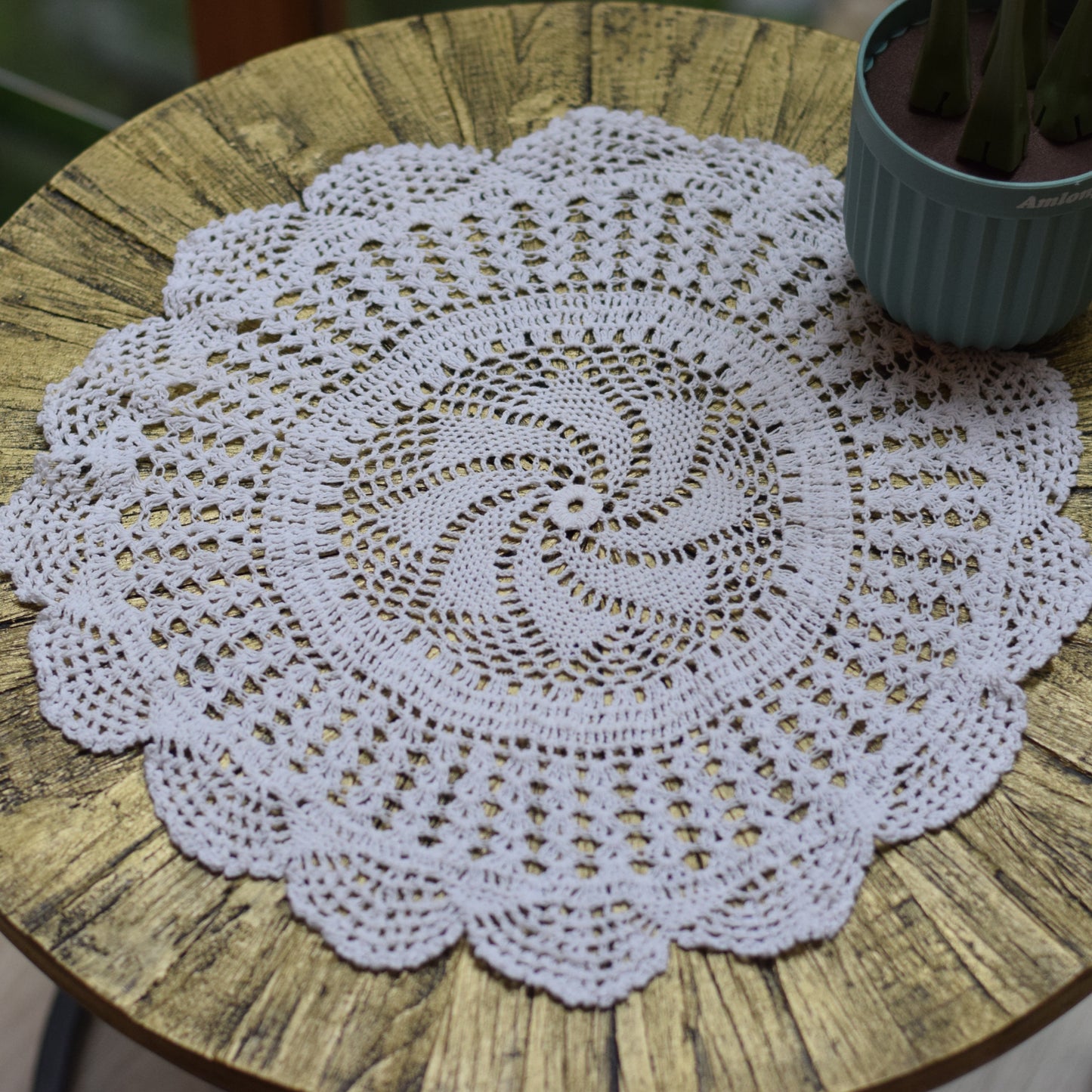Handmade 14-Inch Crochet Doily – Elegant Table Decor