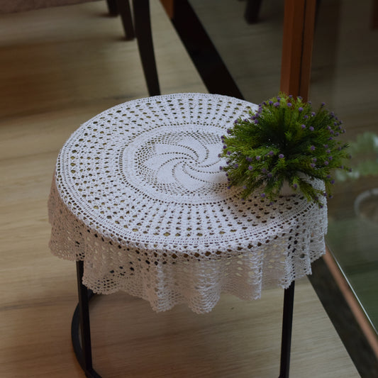 Handmade White Crochet Table Cover – Round Doily for Home Décor. 32Inch (81cm)