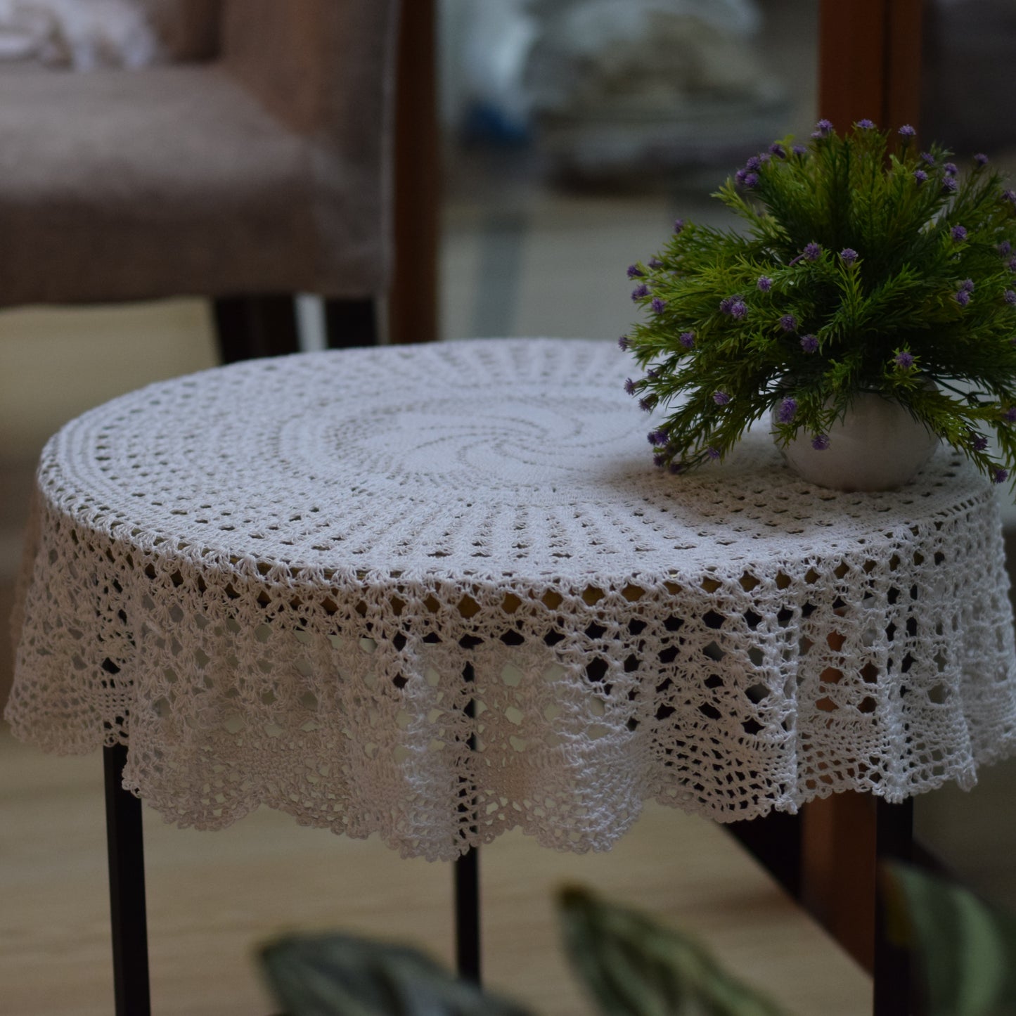 Handmade White Crochet Table Cover – Round Doily for Home Décor. 32Inch (81cm)