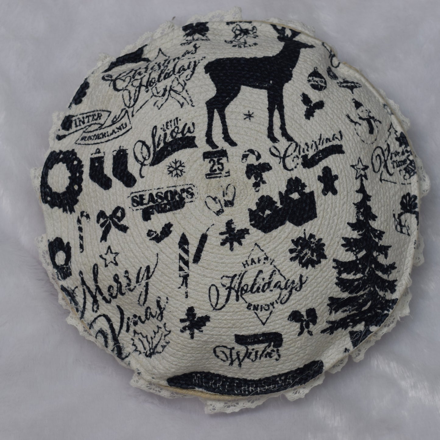 Handcrafted Christmas Round Reversible Cushion – 20 Inch Decorative Festive Pillow