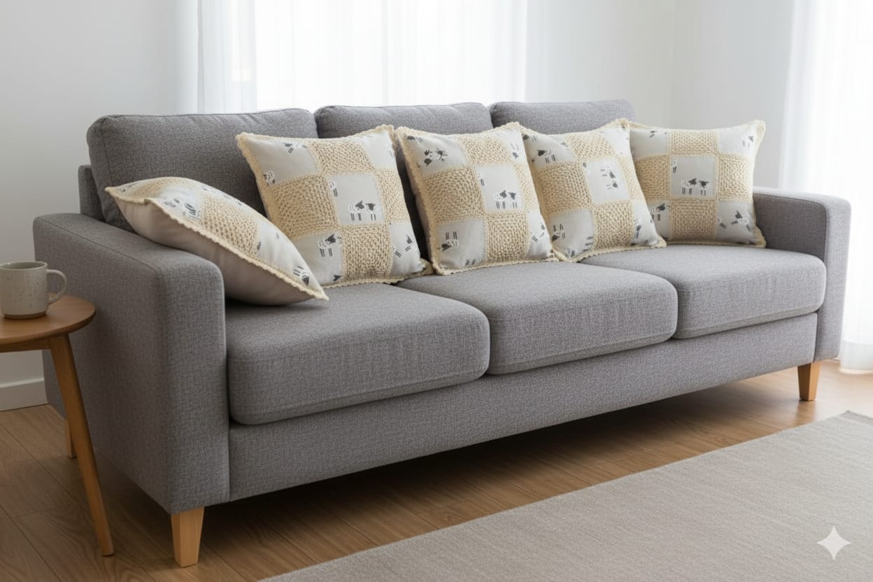 Handcrafted Sheep Print Crochet Cushion Cover – 16x16 Inch