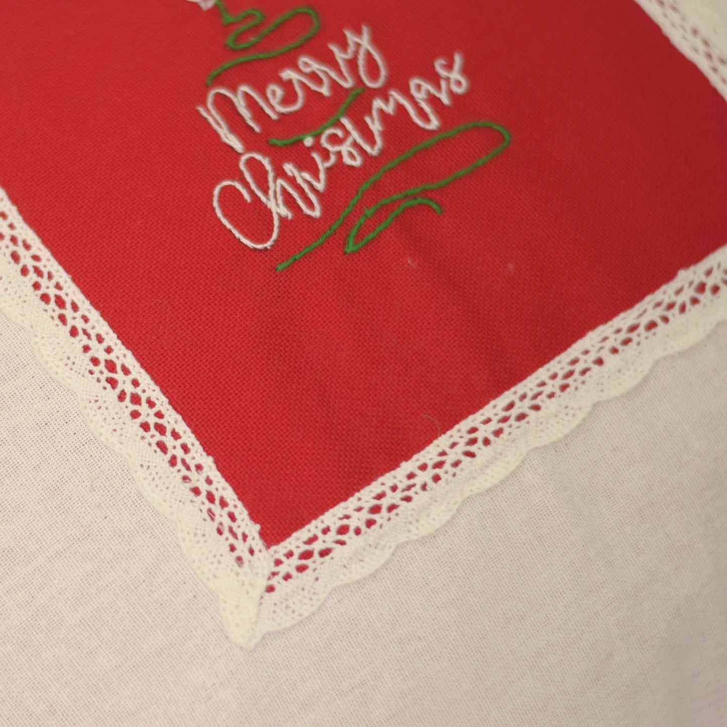 Merry Christmas Embroidered Cushion Cover with Lace Border  – 16x16 Inch Set of 2