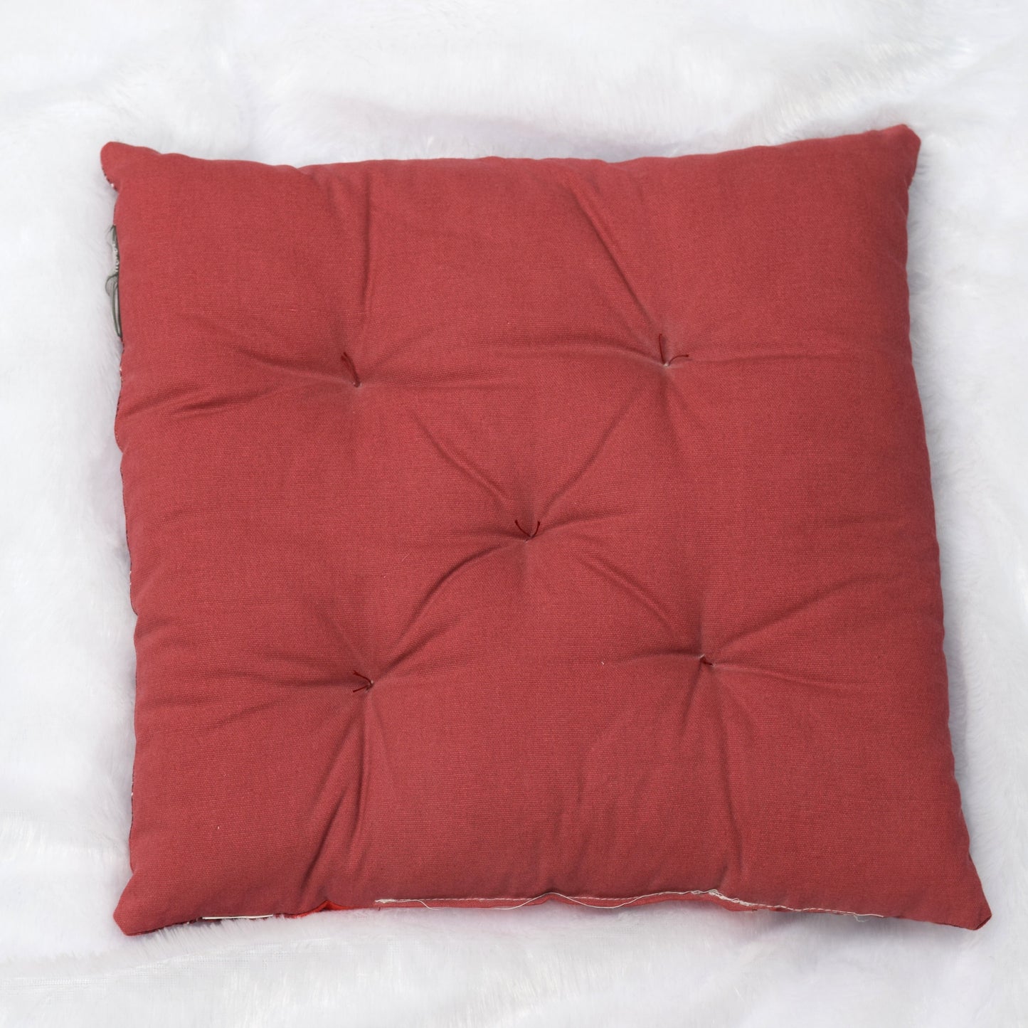 Cozy Cat Print Cushion – Red Checkered 16x16 Inch Decorative Pillow