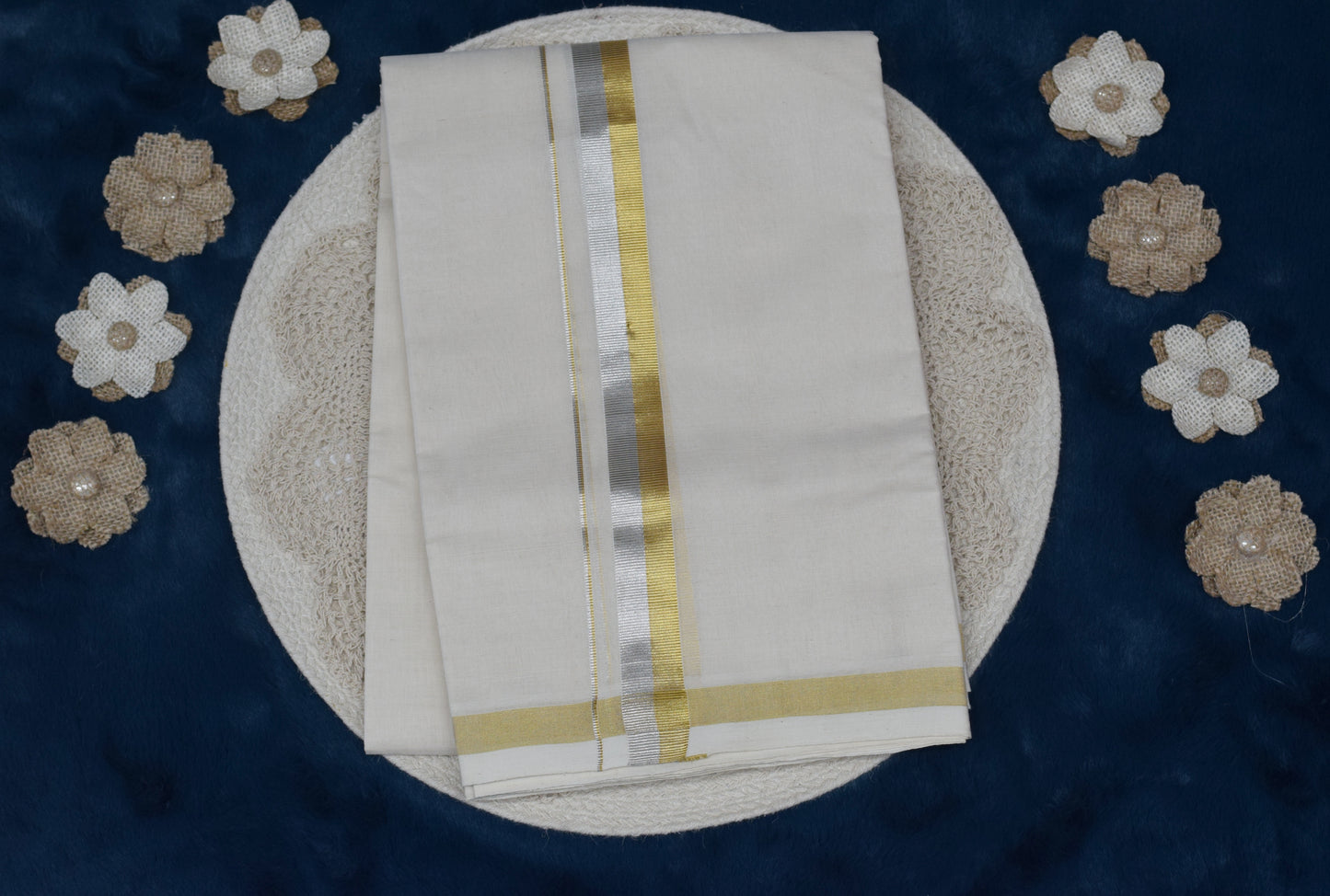 Men's Traditional White Cotton Dhoti with Gold Border – Elegant Ethnic Wear