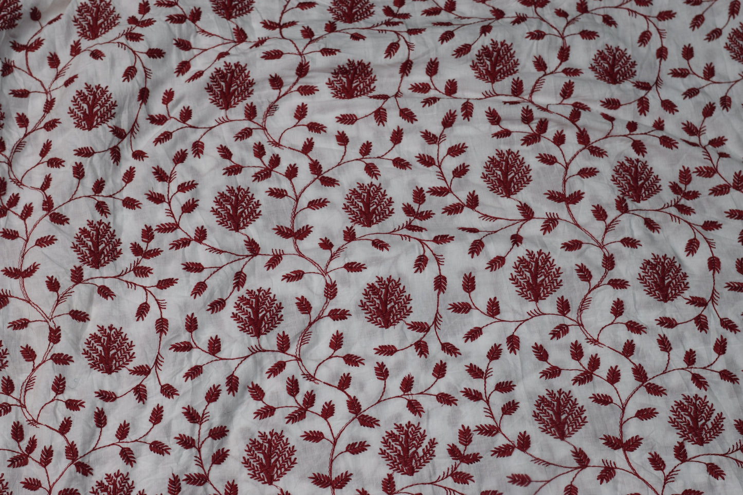 Soft Cotton Embroidered Dress Material – White & Maroon, 3 Meters