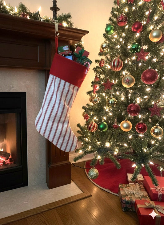Classic Red & White Striped Christmas Stocking – Festive Hanging Decor