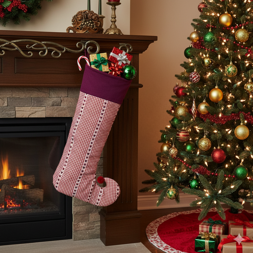 π Festive Red & White Cotton Christmas Stocking β Decorative Hanging Gift Holder