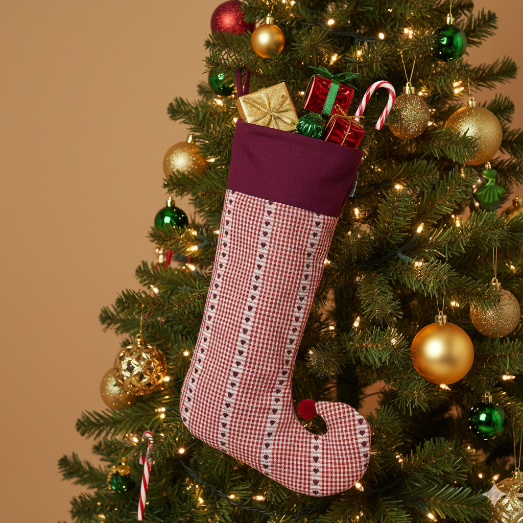 π Festive Red & White Cotton Christmas Stocking β Decorative Hanging Gift Holder