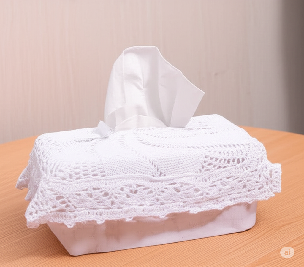 Handmade White Crochet Tissue Box Cover – Elegant Lace Design