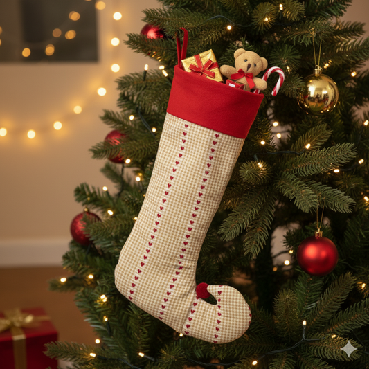 Christmas Elf Stocking with Heart Pattern – Festive Tree Hanging Décor