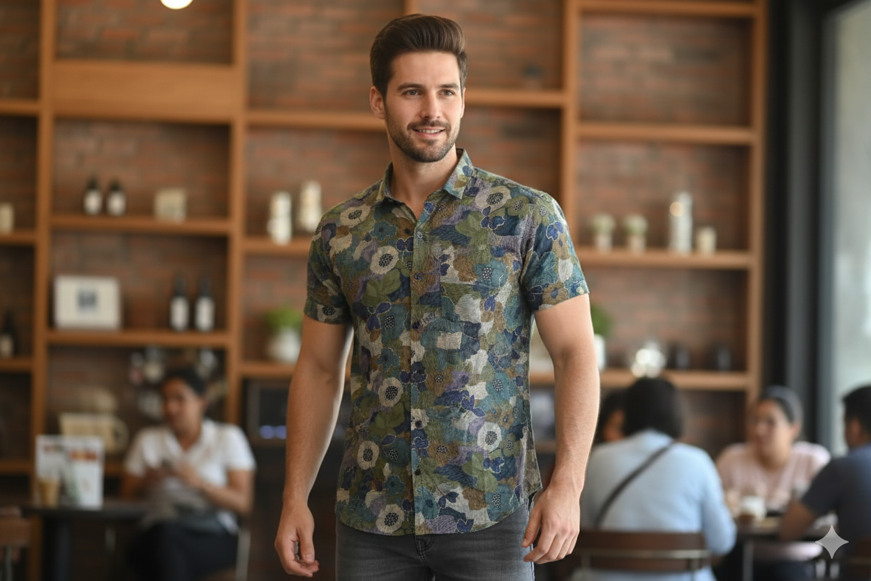 Men's Floral Print Rayon Casual Shirt – Short Sleeve, Lightweight & Breathable – Multicolor