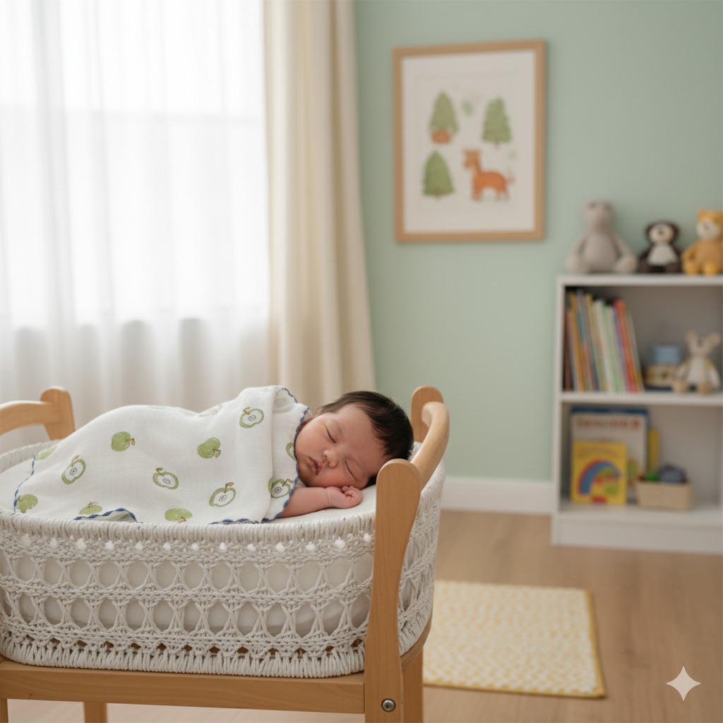 Soft Cotton Baby Blanket – 32 x 32 Inches | Green Apple Print