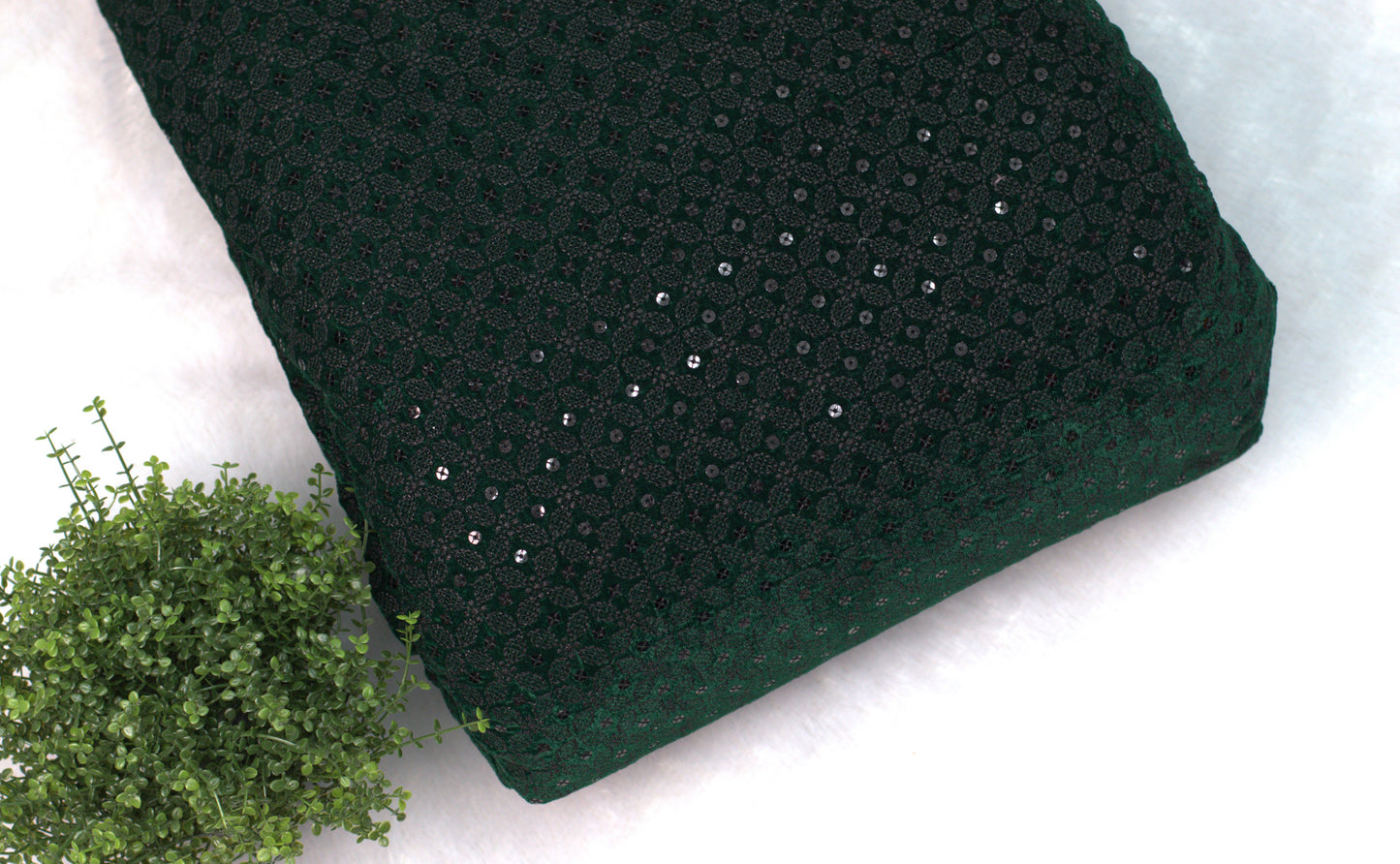 Luxury Dark Green Velvet Work Dress Material – 44 Inch Width-Length: 3 Meters