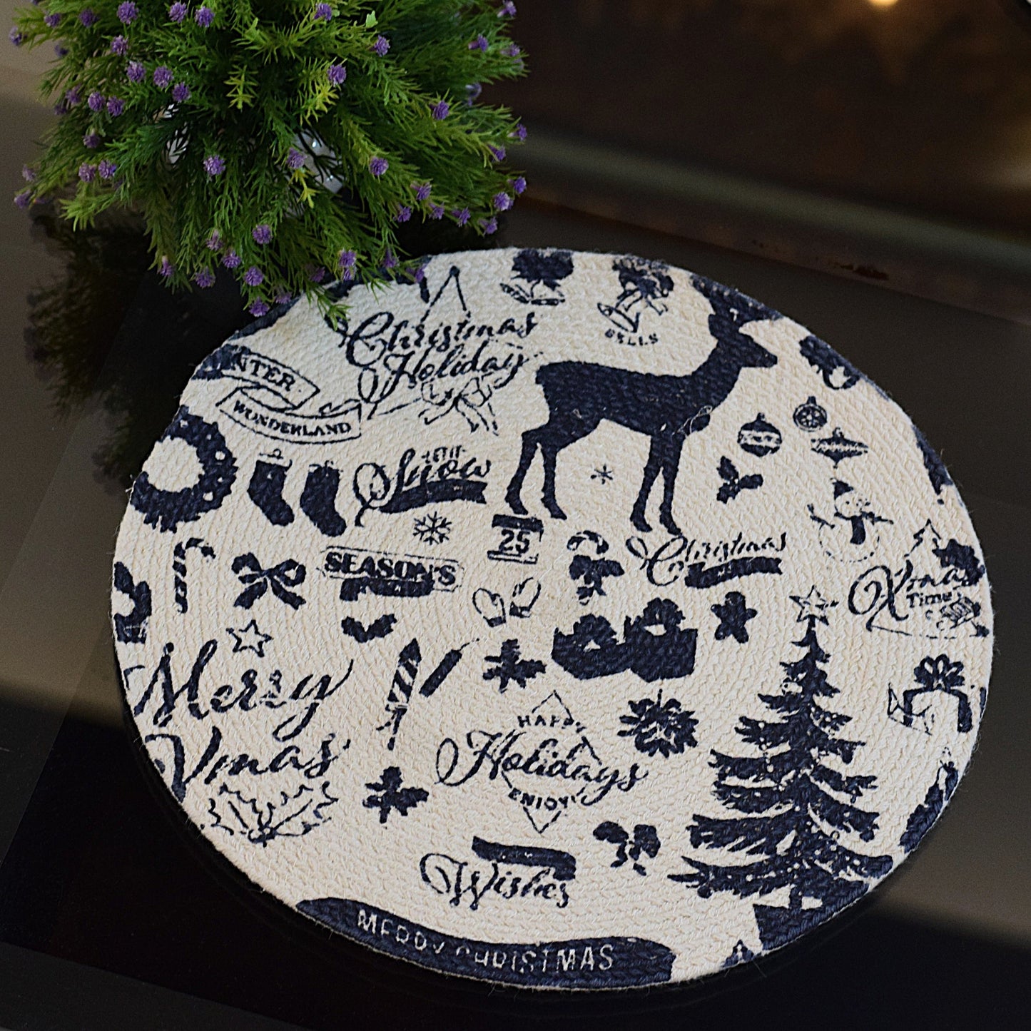 Merry &  Bright Holiday Round Table Mat