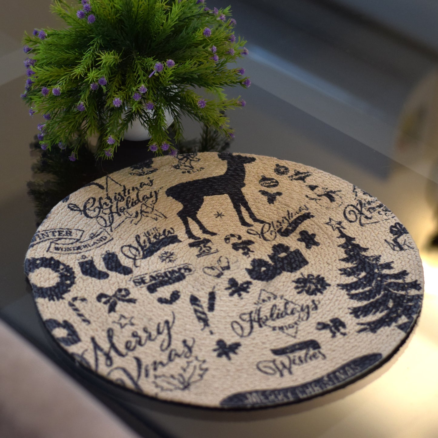 Merry &  Bright Holiday Round Table Mat
