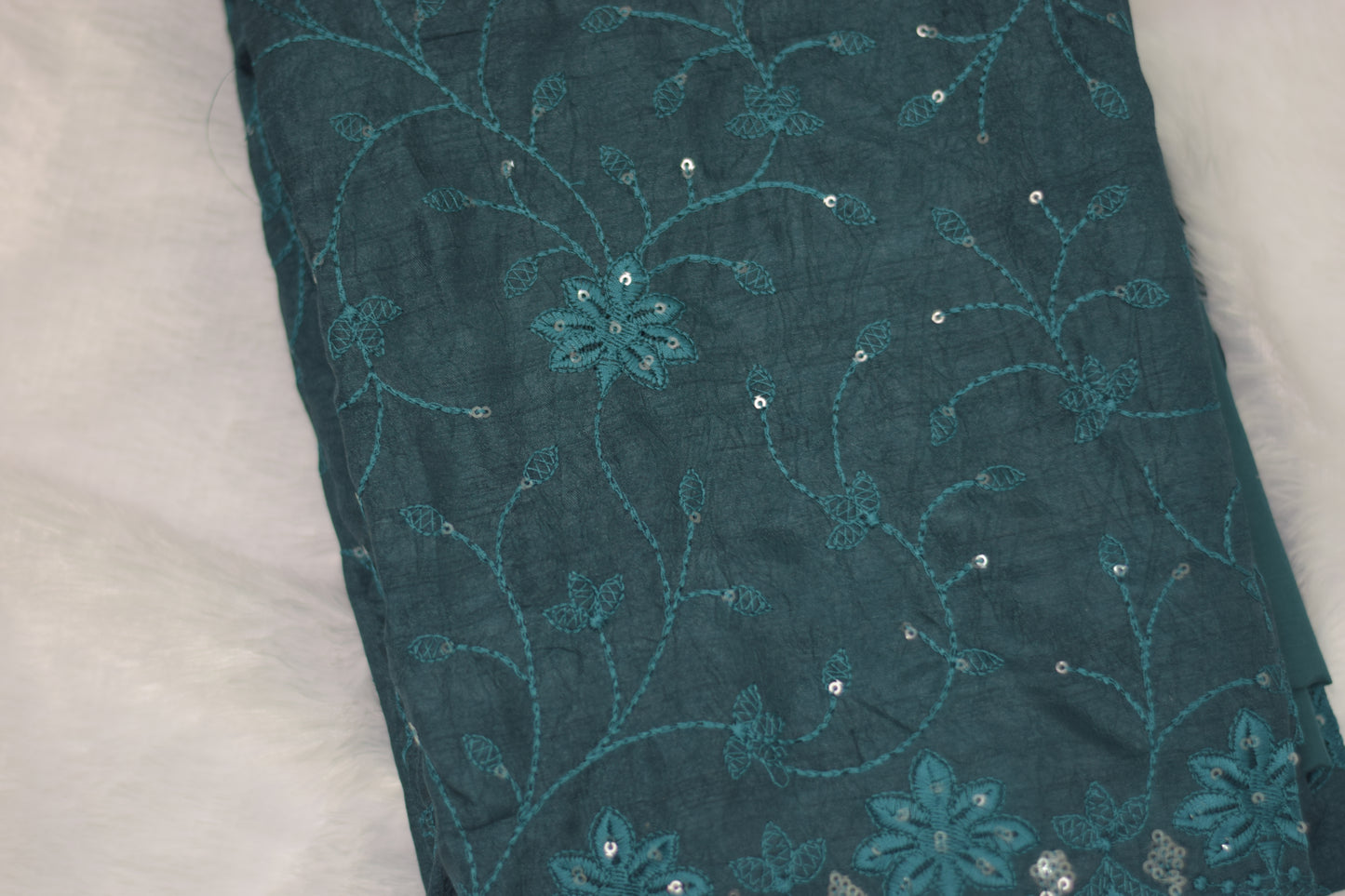: Elegant Teal Embroidered Churidar Dress Material Set