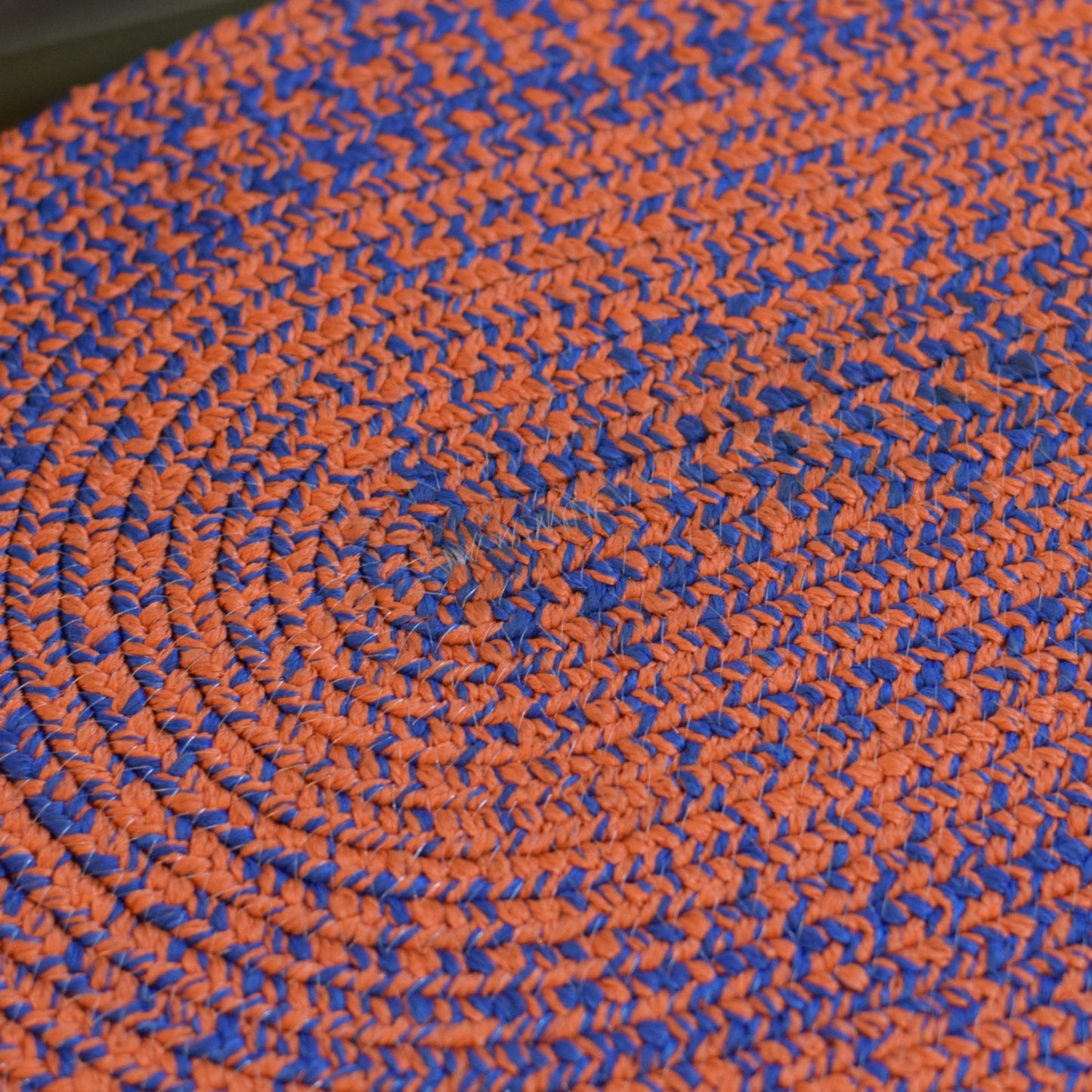 Handmade Braided Table Mat – Orange & Blue Oval Design