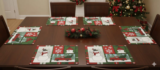 Festive Snowman & Red Truck Christmas Table Mat-20 x 14 inches,