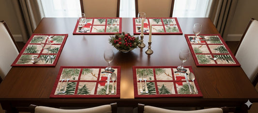 Festive Snowman Window View Christmas Table Mat – 20 x 14 Inch