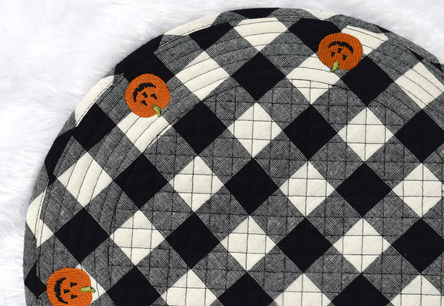 Halloween Pumpkin Checkered Round Table Mat🎃